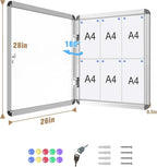 28"x26" Enclosed Bulletin Board, Lockable Weather-Resistant Aluminum Noticeboard for School & Office, Silver Frame w/Magentic Whiteboard