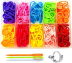 Hayodo Stitch Markers 10 Colors Knitting Crochet Locking 60/160/240Pcs Stitch Needle Clip Counter with 3 Plastic Needle Randomly and 1 Knitting Crochet Loop Ring (Multicolor-160 pcs)