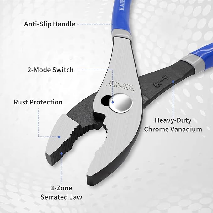 KAIHAOWIN Slip-Joint Pliers 8"& 10" Set of 2, Large Pliers Cr-V Heavy Duty Serrated Jaw with Rubber Grip Handle Plier Tool