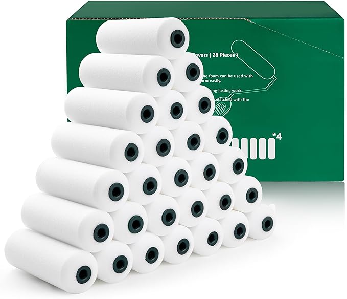 Foam Paint Roller, 28 Pack, 4 Inch Small Paint Roller Kit with High-Density Foam Paint Roller Covers, Mini Paint Rollers for Painting Walls, Home Painting Supplies