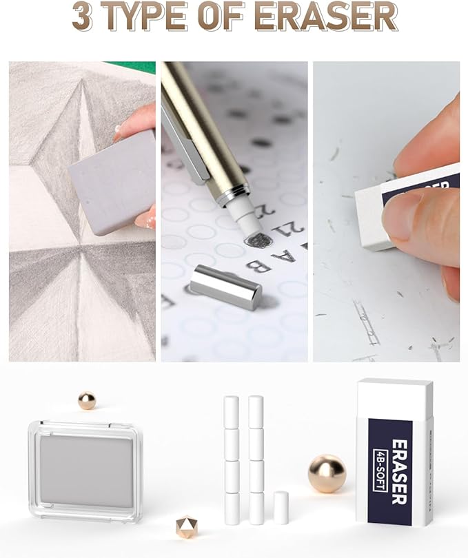 Nicpro 35PCS Art Mechanical Pencil Set, 3 PCS Metal Drafting Pencil 0.5 mm & 0.7 mm & 0.9 mm & 3 PCS 2mm Lead Holder (6B 4B 2B HB 2H 4H Colors) For Sketching Drawing With 20 Tube Lead Refills Case