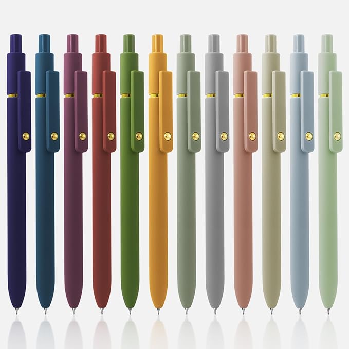 12 Pcs Gel Pens 0.5mm Quick Dry Black Ink Pens Fine Point Smooth Writing Pens, Cute Office and School Supplies Gifts for Women Teacher Students (12 Pcs Morandi and Vintage Gold)