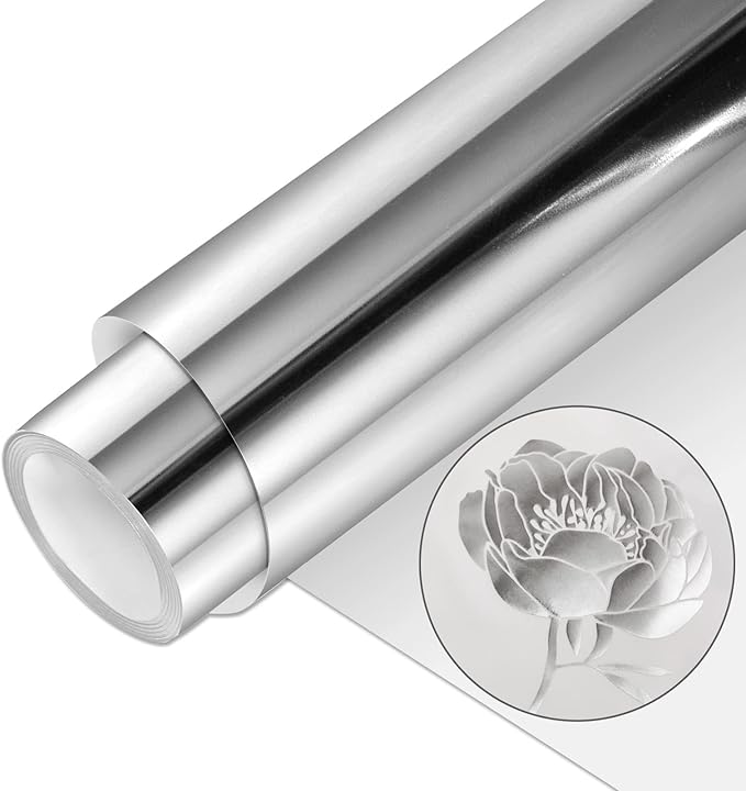 VINYL FROG Metallic Foil HTV Vinyl Roll 12" x5ft Silver Chrome Iron on Vinyl Easy to Cut & Weed Heat Transfer Vinyl DIY Heat Press Design for T-Shirts