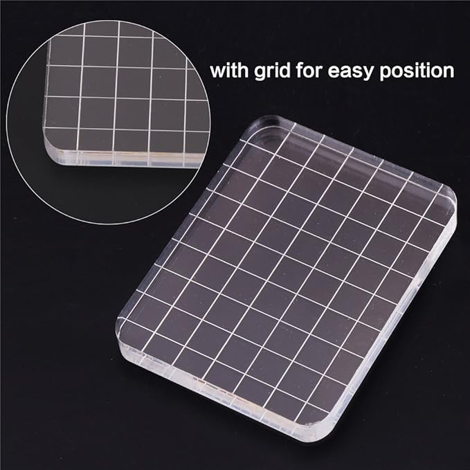 CCINEE Clear Stamp Block Transparent Acrylic Block with Grid and Grip for Stamping Scrapbooking Craft Making