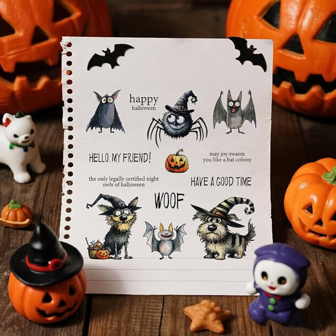 Halloween Clear Silicone stampReusable Stamp with Pumpkins, Skulls, Bats, Santa Claus, and Holiday Designs. Used for Making Cards, scrapbooks, and DIY templates (Halloween Bat Puppy)