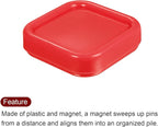 HARFINGTON Magnetic Pin Cushion Square Plastic Magnetic Sewing Pin Holder Storage Case Needle Cushion Tool for Sewing DIY Projects, Red