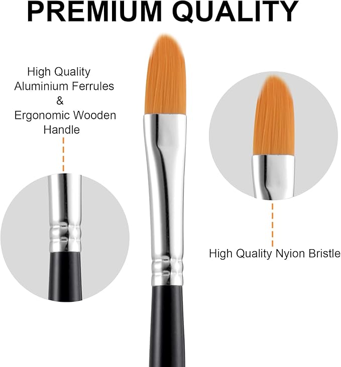 GOTIDEAL Paint Brushes, 20 Pcs Acrylic Painting Brush Set for Oil and Gouache， Small Nylon Hair Brush for Body, Face, Nail Art, Rock Painting, Perfect for Kids & Adult