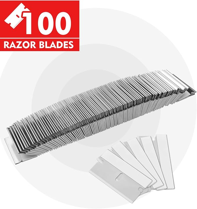 WORKPRO 100-Pack Single Razor Edge Blades, Industrial Scraper Razor Blades, High Carbon Steel One Edge Razor Blades