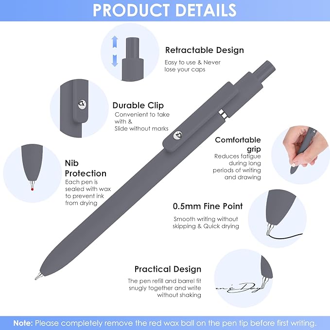 12PCS Gel Pens Black Ink Fine Point Pens With Smooth Writing, School Office Supplies, Anniversary Birthday Gifts for Men Women, Quick Dry Pens For Journaling, Nurse Aesthetic Pen (Black Gray White)