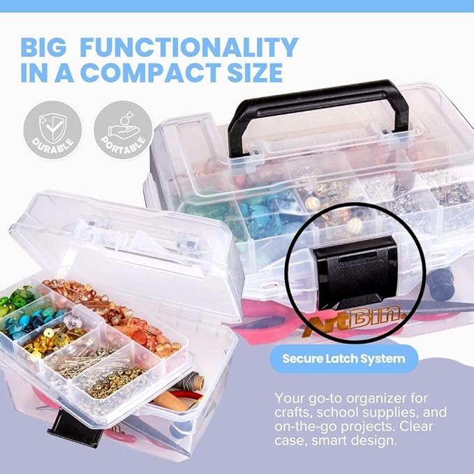 ArtBin 6890AG Small Project Box, Portable Art & Craft Organizer with Lift-Out Tray, [1] Plastic Storage Case, Clear