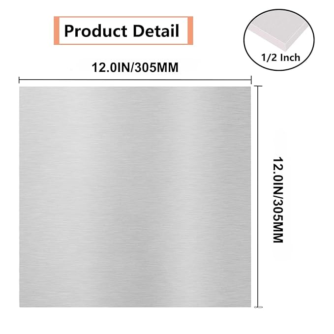 6061 T651 Aluminum Sheet Metal 12 x 12 x 1/2Inch (12.7MM) Flat Plain Thickened Aluminum Plate Covered with Protective Film, Heat Treatable Rectangle 0.50" Thick Aluminum Metal Plate for Industrial