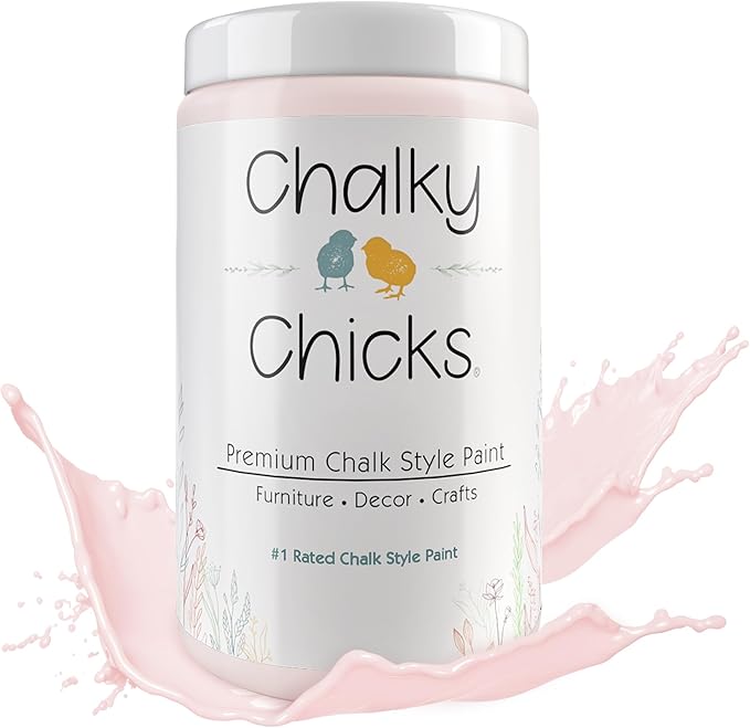 Chalky Chicks All-in-One Chalk Paint for Furniture or Cabinet - 32 Fl Oz - Matte Finish Paris Pink for Metal, Wood Furniture Paint - No Sanding All-in-One for Home Decor & Crafts, USA Made