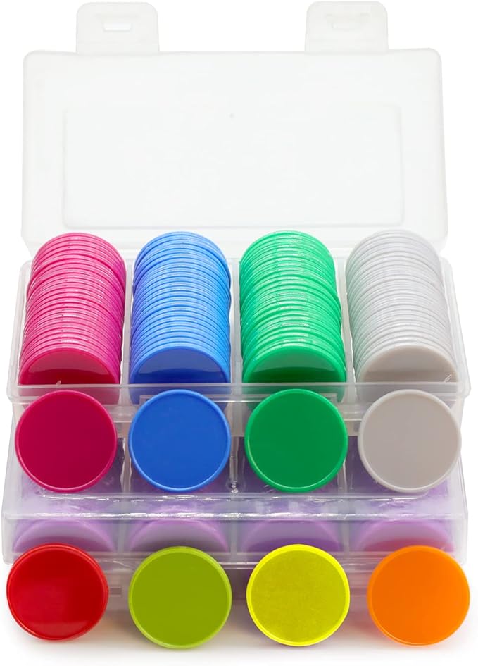 Set of 100 Opaque Plastic Learning Counters Mini Poker Chips Game Tokens with Storage Box (LawnGreen, 1.58 Inch)