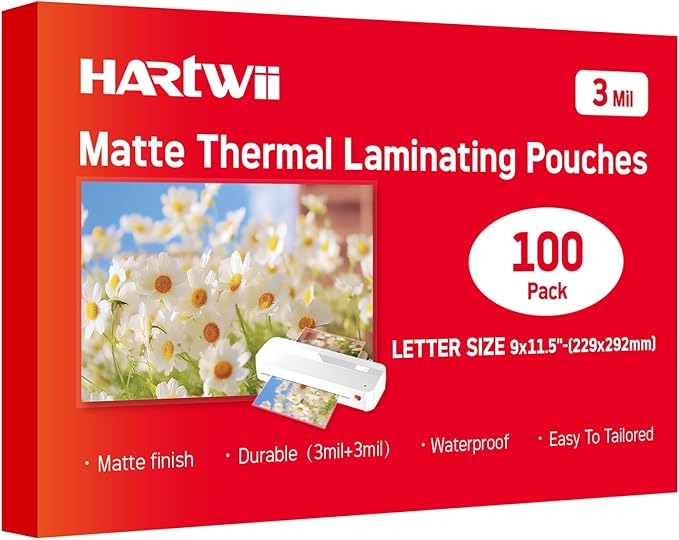Matte Laminating Sheets 9 x 11.5 Inches, 3 Mil Thick, 100 Pack,Clear Anti-Glare 8.5 x 11 Matte Thermal Laminating Pouches for Letter Size (100)