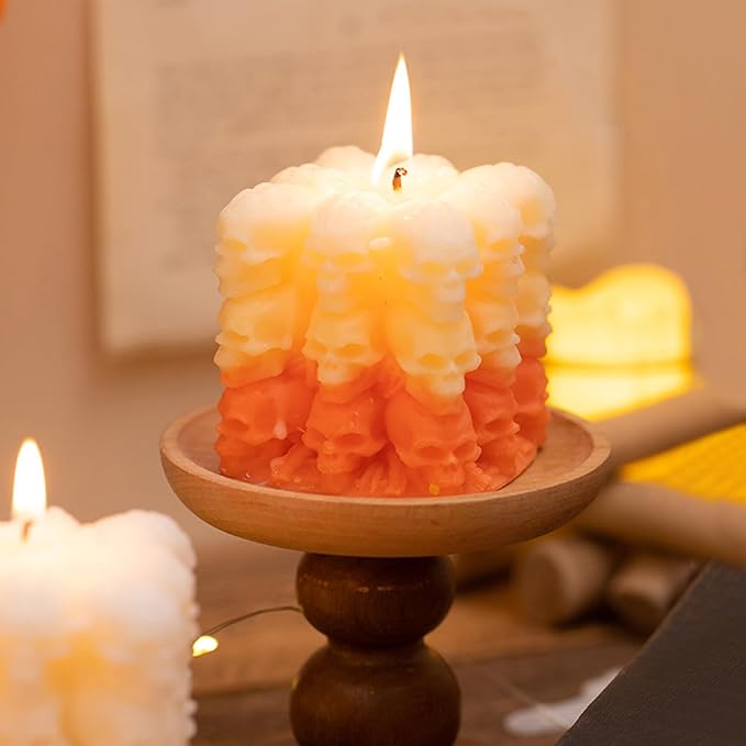 Halloween Candle Molds,1PC Cube Bubble Skull Silicone Candle Mould,3D Silicone Mold for Epoxy Resin Handmade Aromatherapy Candles Wax Soap Halloween Decor (Skul Pattern)