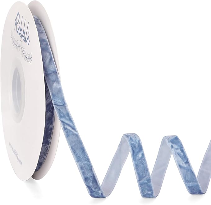 Ribbli Dusty Blue Velvet Ribbon 3/8 Inches Luxury Crinkled Blue Christmas Ribbon for Gift Wrapping Crafts Home Decor-Continuous 10 Yard