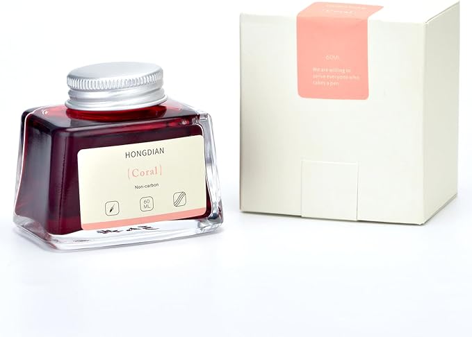 Hongdian Fountain Pen Bottled Ink Coral Color, 60ml Non Carbon Inkwell Bottle, Artist Calligraphy Ink