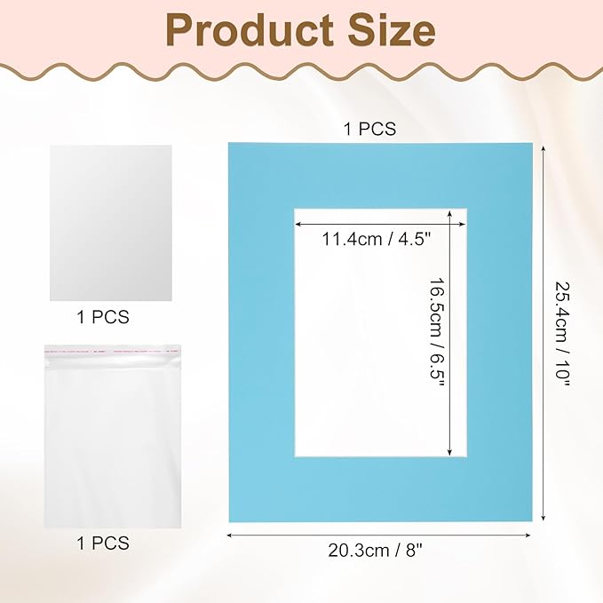 uxcell Picture Mats, 8 x 10 Mat Board Center for 5 x 7 Pictures Acid Free White Core Bevel Cut Frame Mattes with Backing for Display Art Measuring, Sky Blue
