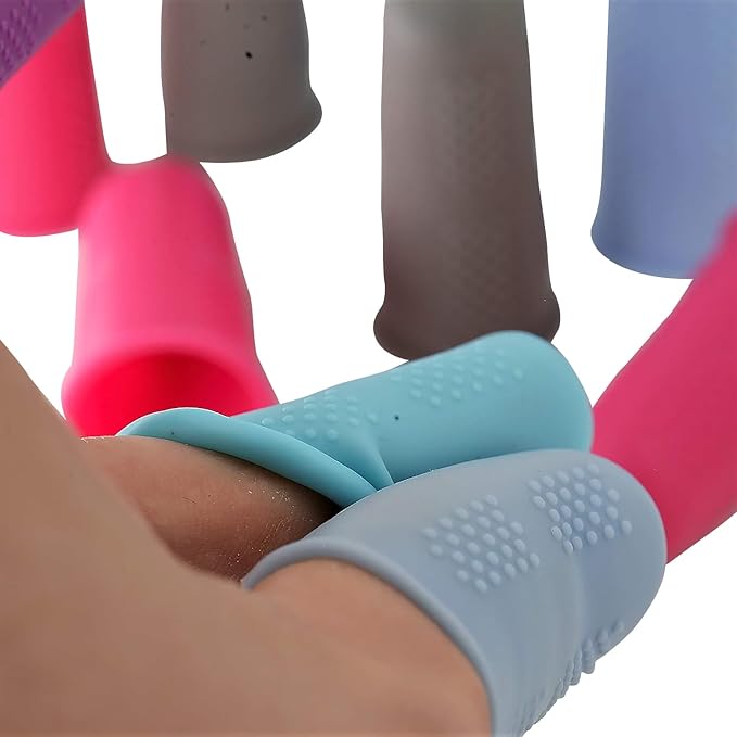 Finger Protectors [Flex Series - 12-Pack] Silicone Non-Stick Finger Covers [Small (6) / Medium (6) - 6 Colors 2 Sizes] for Hot Glue/Sewing/Wax/Rosin/Resin/Honey/Adhesives/Scrapbooking