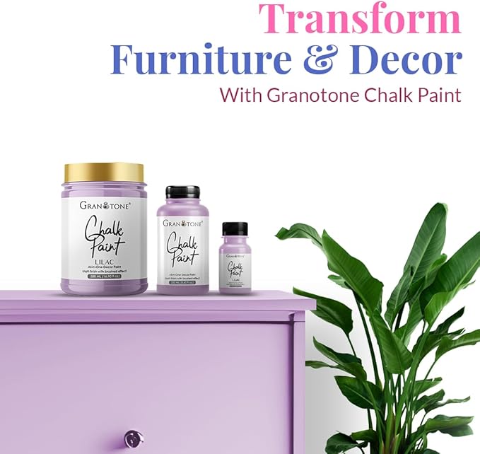 GRANOTONE Chalk Paint for Furniture | Matt-Finish Water-Based Acrylic Paint for Wood, Walls, Metal, Glass, Paper, Fabric Canvas | Maximum Coverage Chalk Paint for Kids & Adults, 500 Ml (LILAC)