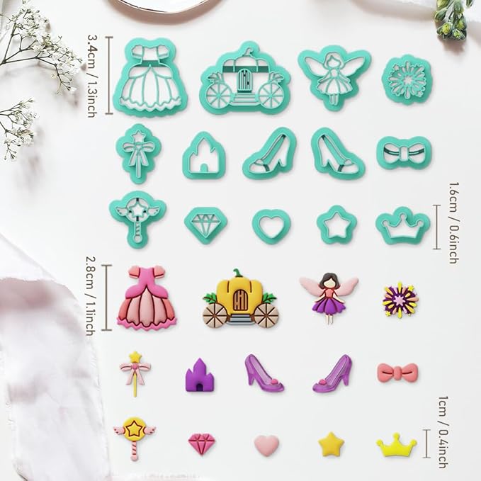 Polymer Clay Cutters - 14 Shapes Princess Theme Polymer Clay Cutters for Jewelry Creativity, Earring Making Kit with Storage Box