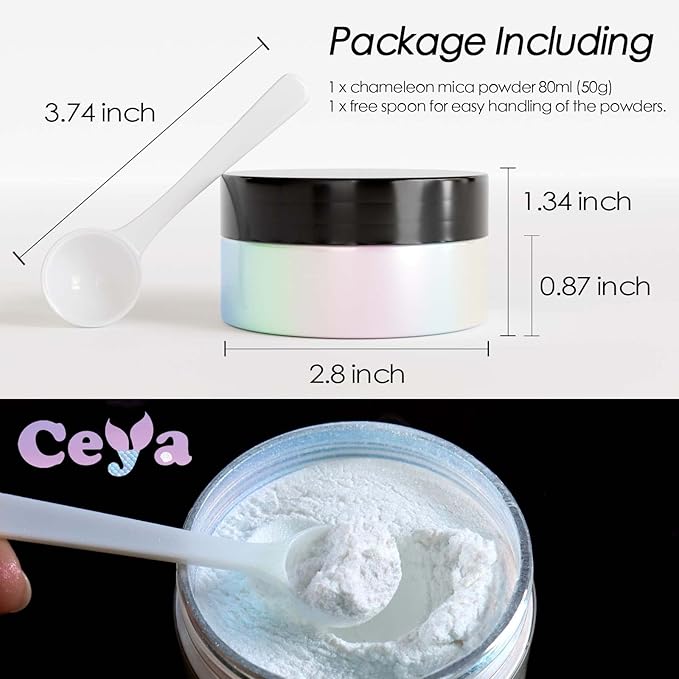 Ceya Chameleon Mica Powder, 1.8oz/ 50g Magic Sea Chrome Nail Powder, Cosmetic Grade Pearlescent Effect Color Shift Pigment for Epoxy Resin, Makeup, Nail Polish, Soap Dye, Candle Making, Slime, Paint