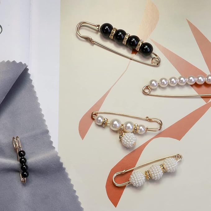 Safety Pins Assorted, Bulk Large Safety Pins with Pearls for Clothes(Pearl Brooch 10 PCS)