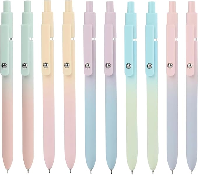 Ddaowanx Gel Pens, 10 Pcs 0.7mm Quick Dry Black Ink Pens Fine Point Smooth Writing Pens, Cute Office School Supplies Gifts for Women (10 Pcs Gradient-Black Ink)