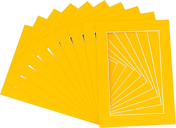Pack of TEN 11x14 Mats Bevel Cut for 8.5x11 Photos - Acid Free Golden Orange Precut Matboards For Pictures, Photos, Framing - 4-ply Thickness