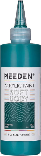 MEEDEN Viridian Hue Acrylic Paint: Matte Finish 250ml/8.45oz Soft Body Bulk Acrylic Colors in Ergonomic Bottle - Fluid Flow Art Paints for Artists Canvas Painting