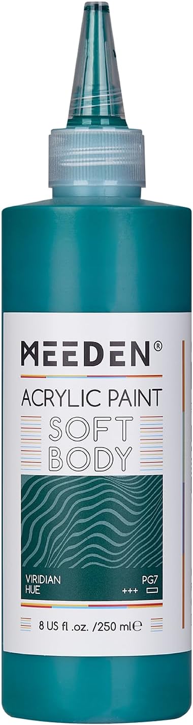 MEEDEN Viridian Hue Acrylic Paint: Matte Finish 250ml/8.45oz Soft Body Bulk Acrylic Colors in Ergonomic Bottle - Fluid Flow Art Paints for Artists Canvas Painting