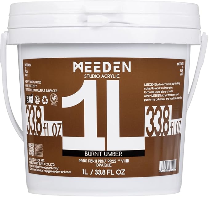MEEDEN Burnt Umber Acrylic Paint: 1 L /33.8 oz Heavy Body Gloss Non-Toxic - Thick Art Paints for Canvas Crafts Wood Metal Plastic Wall