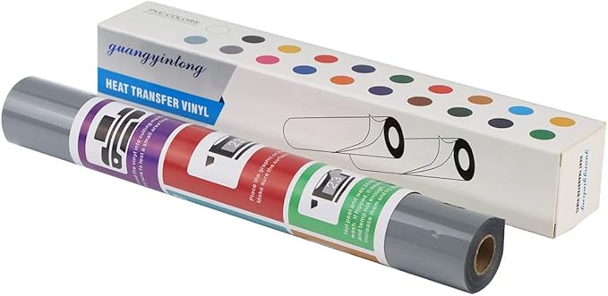 Guangyintong Silver Heat Transfer Vinyl HTV Rolls, 12" x 8ft Iron on Vinyl for T-Shirts, Glossy Surface, Easy to Cut & Weed for Heat Vinyl Design