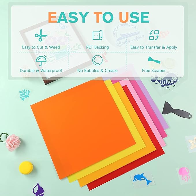 HTVRONT Permanent Vinyl for Cutting Machine - 80 Pack Permanent Adhesive Vinyl Sheets, 45 Assorted Colors Permanent Bundle, Silhouette, Cameo Cutters, Signs, Scrapbooking, Craft