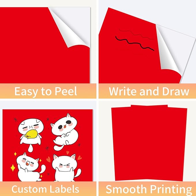 Printable Sticker Paper, 20 Sheets Red Printable Sticker Paper, Laser/Inkjet Printing- Matte Red, Letter Size (8.5" x 11")