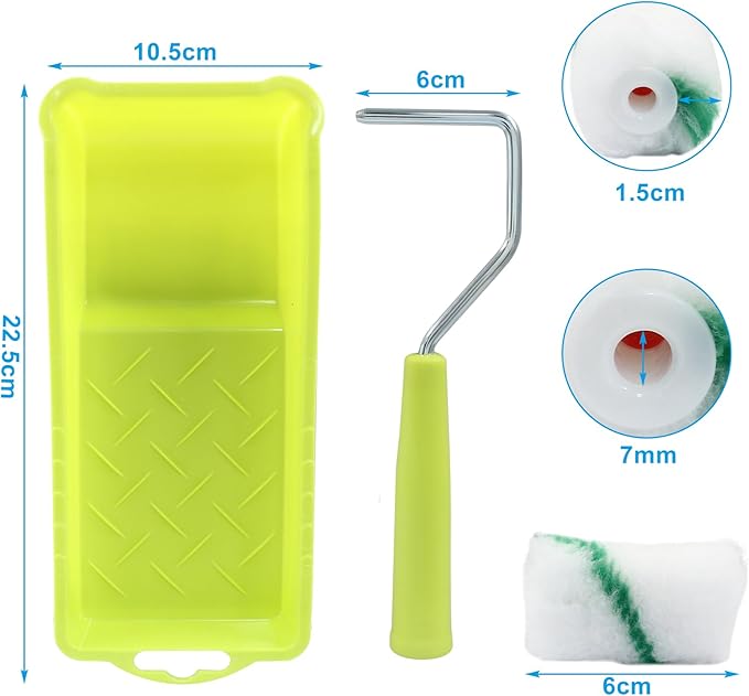 Litoexpe 2 Inch Paint Roller, Mini Paint Roller Kit (Including 6 Ultra-fine Fiber Roller Covers, 1 Paint Tray, and 1 Roller Frame), Touch Up Small Paint Roller for Painting Wall, Door (Green)