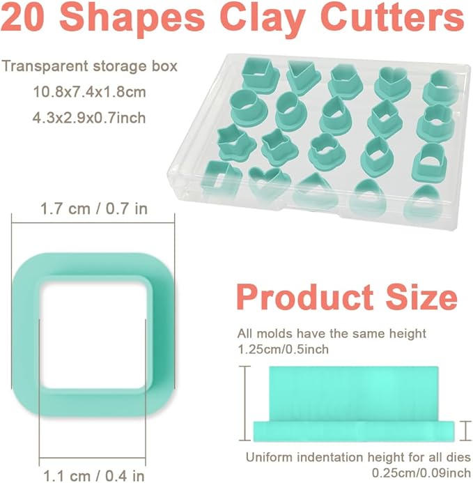 20pcs Basic Shape Geometric Clay Cutters, Polymer Clay Cutting Tools for Earrings Jewelry Making, Clay Jewelry Making Kit