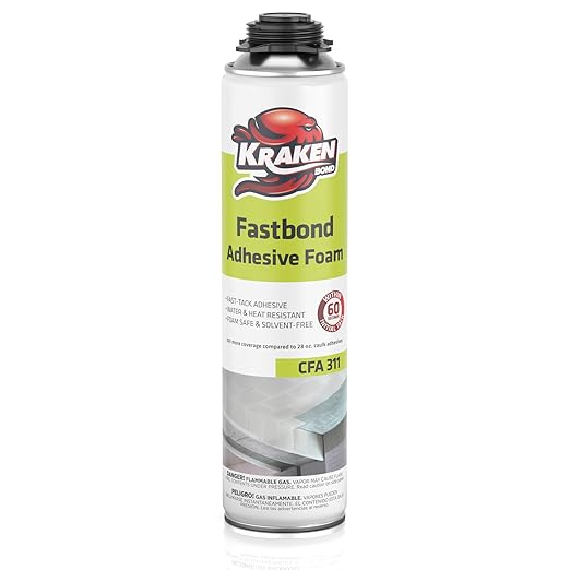 Kraken Bond Fastbond Spray Foam Adhesive (1x24oz.) - Heavy Duty Construction Adhesive for Insulation, Wall & Facade, Concrete, Stone, Subfloor, XPS & EPS Foam Board, Gun Not Included | 1 Pack