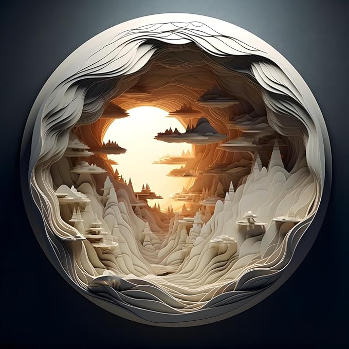 Bgraamiens 3D Visual Dawn Inside a Cave - 1000 Pieces Round Puzzle for Adults, Unique Autostereoscopy Hard Challenge, BG24011