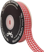 Red and White 100% Polyester Gingham Ribbon 25 Yards Each Roll (5/8", red)