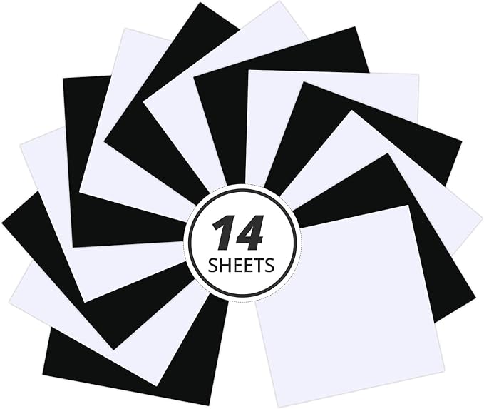HTVRONT Black & White Permanent Vinyl for Cutting Machine - 14 Pack 12" X 12" Glossy Adhesive Vinyl, Permanent Vinyl Sheets for Craft Projects, Permanent Adhesive Vinyl, Silhouette Cameo