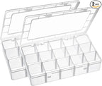 15 Large Grids Plastic Organizer Box with Dividers, 2 Pack Clear Compartment Container Storage for Washi Tapes Beads Crafts Jewelry Fishing Tackles, Size 11 x 6.3 x 2.2 in