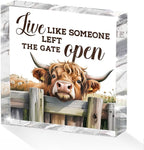 Cute Cow Decorative Signs, Rustic Western Animal Office Desk Decor Acrylic Sign 4x4 Inch, Desk Accessories Signs for Bathroom Cubicle Farmhouse Kitchen, Cow Gifts for Women Friend