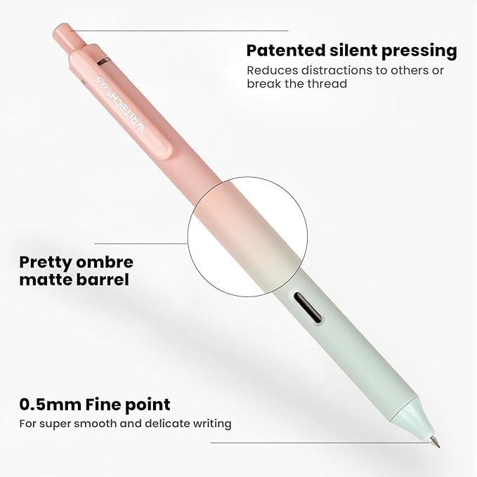 WRITECH Gel Pens Fine Point: 0.5mm Black Ink Retractable 4ct Smooth Writing No Bleed with Aesthetic Gradient Color Pen Barrel for Journaling Note Taking Sketching