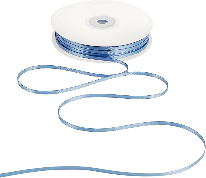 HUIHUANG 1/8" Smoke Blue Ribbon Continuous 100 Yards Solid Color Double Faced Thin Ribbon Silk Satin Ribbon for Wedding Invitation Cards Crafts Sewing Hanging Tags Gift Wrap