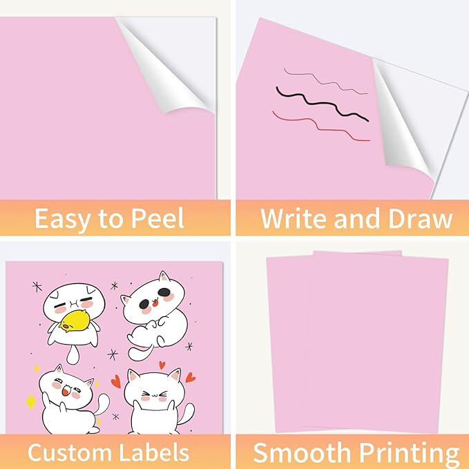 Printable Sticker Paper, 20 Sheets Pink Printable Sticker Paper, Laser/Inkjet Printing- Matte Pink, Letter Size (8.5" x 11")
