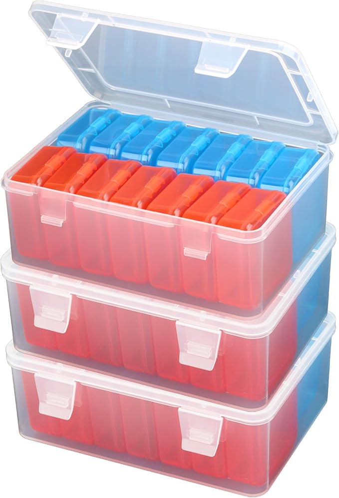 Mathtoxyz Small Bead Organizers(Red, Blue), 45 Pieces Plastic Storage Cases Mini Clear Bead Storage Containers Transparent Boxes with Hinged Lid and Rectangle Clear Craft Supply Case
