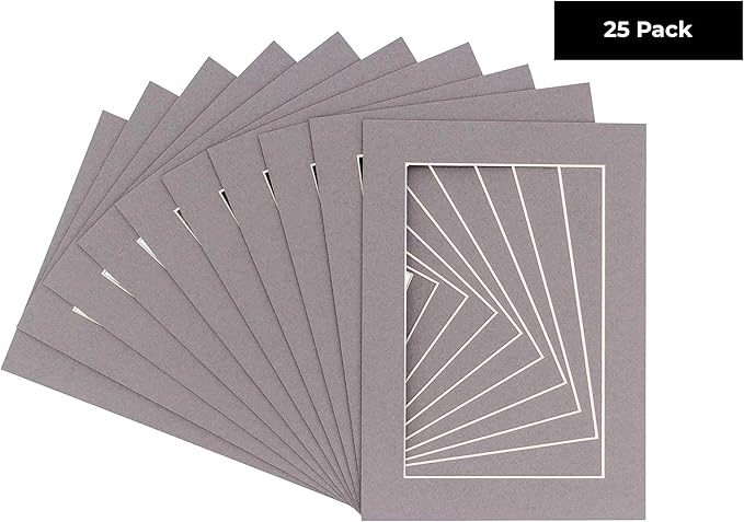 6x8 Mat for 8x10 Frame - Precut Mat Board Acid-Free Charcoal 6x8 Photo Matte Made to Fit a 8x10 Picture Frame, Premium Matboard for Family Photos, Show Kits, Art, Picture Framing, Pack of 25 Mats