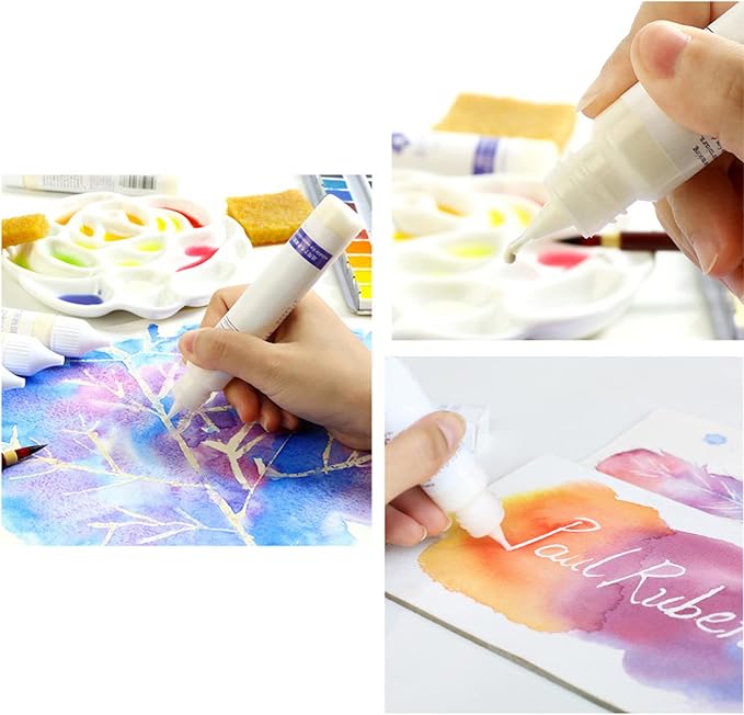 Masking Fluid for Watercolor Painting, 30ml White Masking Fluid Pen, Masking Liquid with Eraser, for Opaque Areas of Watercolor Painting
