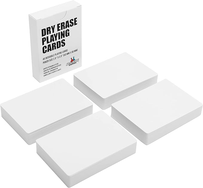 Dry Erase Blank Playing Cards w/Box, Poker Size - 2.5" x 3.5", 180 Reusable Cards, Flash Cards, Board Game & Note Cards